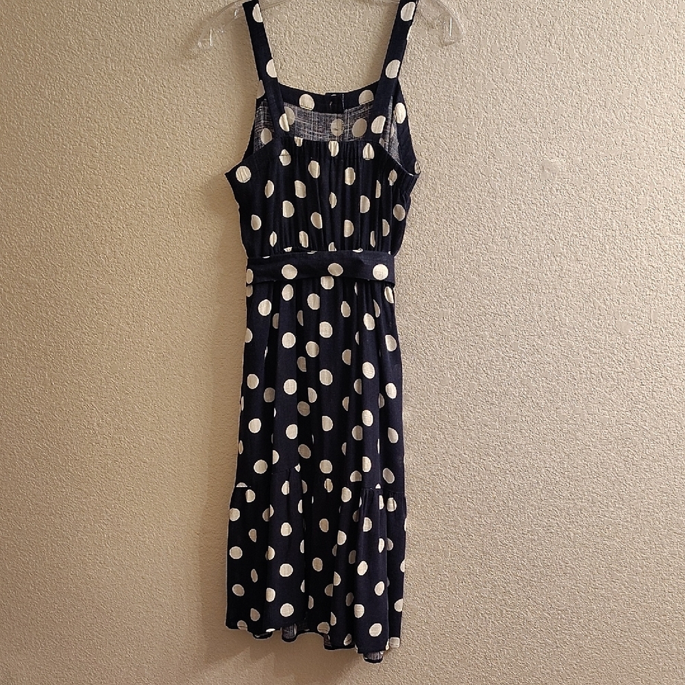 Monteau Sleeveless Polka Dot Linen Midi Dress Black White Sz L Dress B11  X - Picture 7 of 12